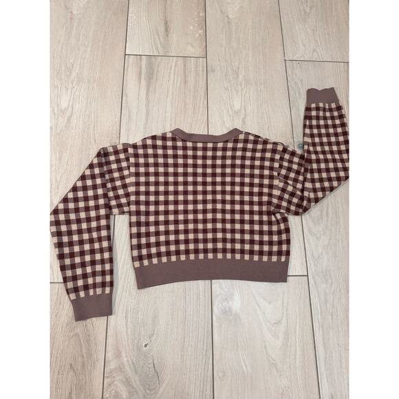 LA Hearts by PacSun Women’s Brown and Cream checkered cropped cardigan - Picture 6 of 6